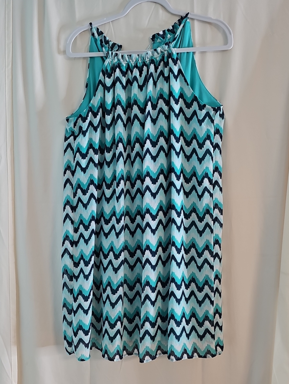 Tacera Aqua and Navy Chevron Girls' Sundress